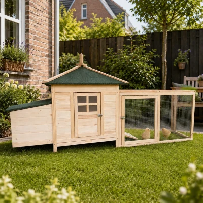 PawHut Kippenhok met ren kippenhuis kippenhok legnest massief houten stok