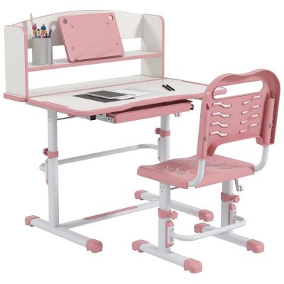 ZONEKIZ Banco per Bambini 6-12 Anni con Sedia Regolabile Rosa