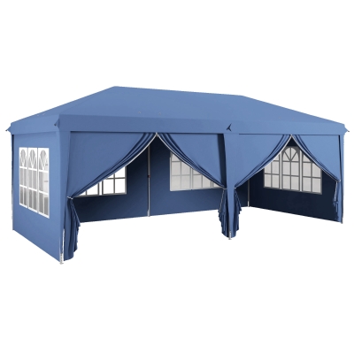 Outsunny Pop-Up Gazebo 3x6m with Curtains and Windows Blue
