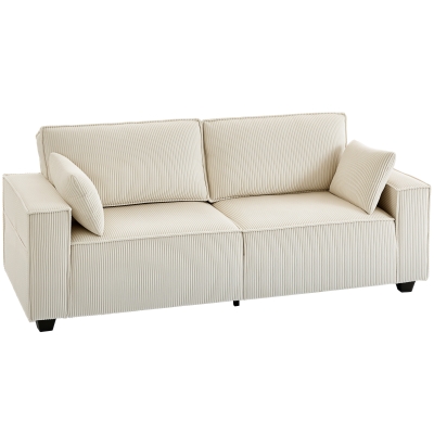 HOMCOM Canapé 3 Places Velours 218cm Salon Beige Accoudoirs Larges