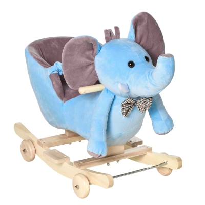 HOMCOM Caballito Balancín con Ruedas Forma de Elefante Caballo Balancín para Bebés de +18 Meses con Músicas 60x35x45 cm Azul