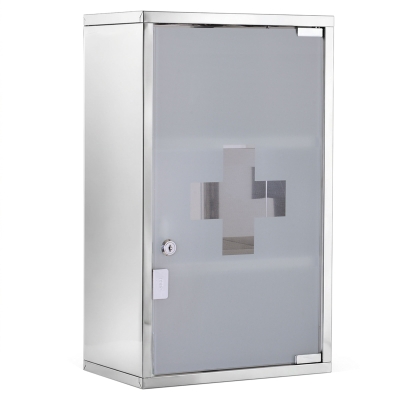 HOMCOM Armario de Medicinas Botiquín Gabinete de Primero Auxilios Acero Inox 3 Estantes Caja Colgante de Pared con Cerradura