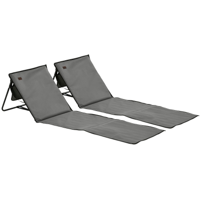 Outsunny Lot 2 Tapis Plage Dossier Inclinable Polyester Gris