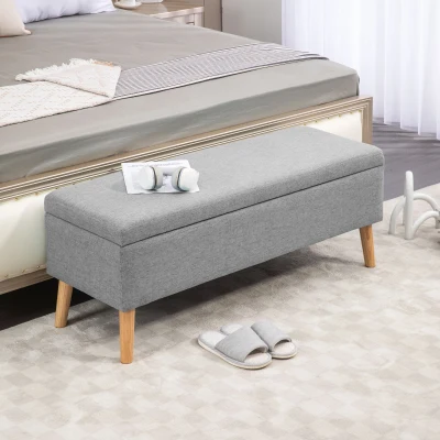 HOMCOM Banc coffre rangement rembourré aspect lin pour chambre à coucher, entrée, salon, charge 220 Kg, 110 x 39 x 45 cm, gris