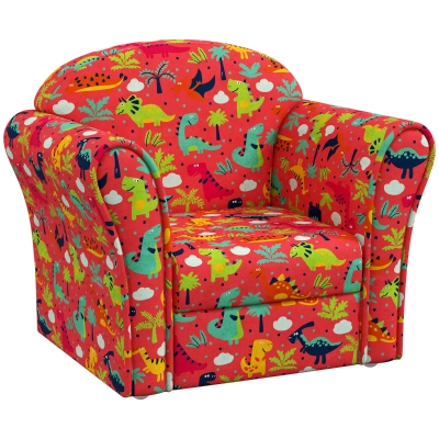 AIYAPLAY Kids Armchair Wooden Frame Dinosaur Design Red