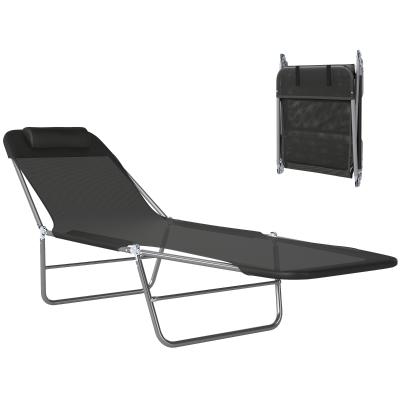Outsunny Adjustable Sun Lounger Chair with Headrest Black