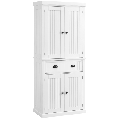 HOMCOM Armoire Cuisine 4 Portes Tiroir Étagères Réglables Blanc