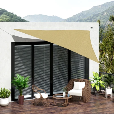 Outsunny Toldo Vela Triangular 3x3x3 m Vela de Sombra para Jardín Patio Terraza HDPE Anti UV y Transpirable Color Arena