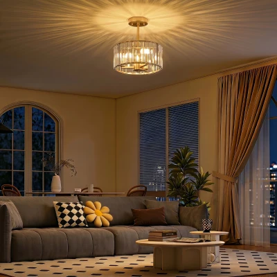 HOMCOM Modern Crystal Chandelier Semi Flush Mount Gold