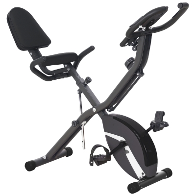 SPORTNOW Bicicleta Estática Plegable Silenciosa con Resistencia Magnética Monitor LCD y Bandas para Brazos 43x97x109 cm Negro