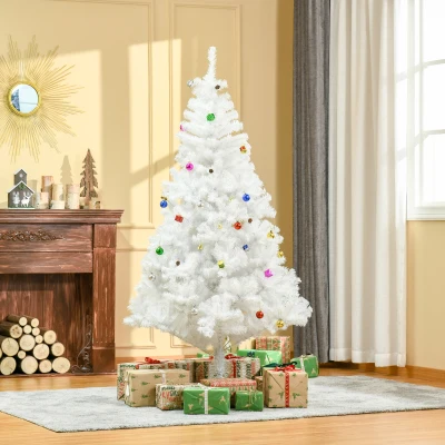 HOMCOM Árbol de Navidad Artificial 180 cm con 930 Ramas de Plástico 48 Decoraciones Incluidas Ø105x180 Blanco