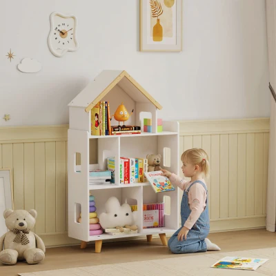 ZONEKIZ Étagère Jouet 3 Niveaux Maison 65x25x108,5cm Blanc