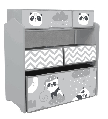 ZONEKIZ Étagère Enfant 6 Bacs Amovibles Tissu Gris 63x30x66cm