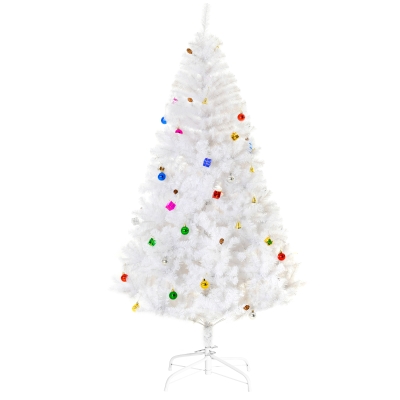 HOMCOM Künstlicher Weihnachtsbaum 180 cm künstlich Tannenbaum mit Kugeln, Glocken, Trommeln, Geschenkboxen, Christbaum mit 930 Spitzen, 12 Tannenzapfen Weihnachtsdeko inkl. Metallständer für drinnen