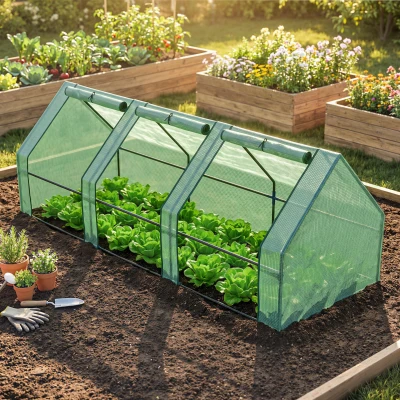 Outsunny Invernadero de Exterior Invernadero de Jardín 270x90x90 cm Tipo Caseta con 3 Ventanas Marco de Acero y Cubierta de PE 140g/㎡ para Cultivo Plantas Flores Tomates Verde
