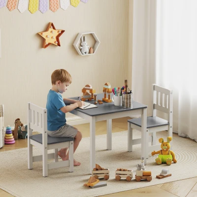 AIYAPLAY Ensemble Table et Chaises Enfants 3-8 Ans Bois Gris/Blanc