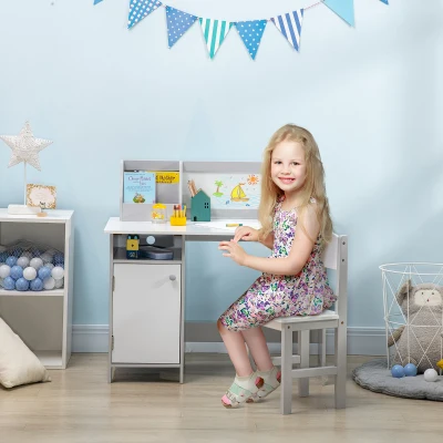 HOMCOM Set per Bambini con Banco Scuola e Sedia Bianco Grigio