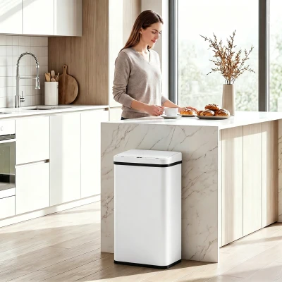 HOMCOM Sensor Kitchen Bin 50L Stainless Steel Soft-Close White