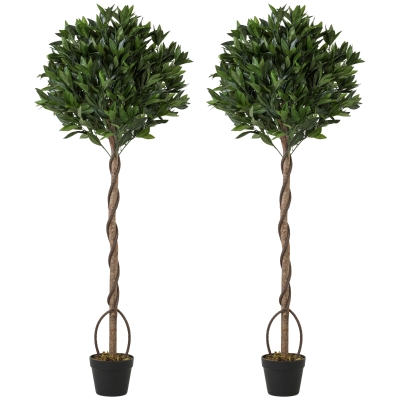 Outsunny Artificial Bay Laurel Topiary Tree Set Weighted Pot Green