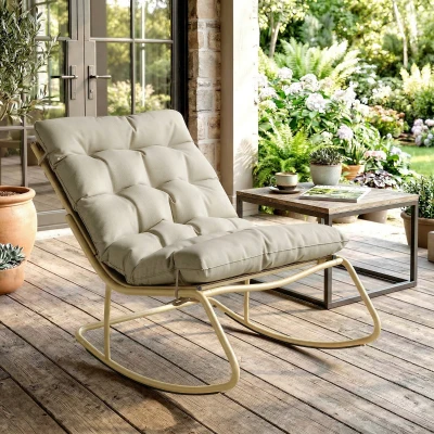 Outsunny Fauteuil Bascule Extérieur 63cm Coussin Kaki