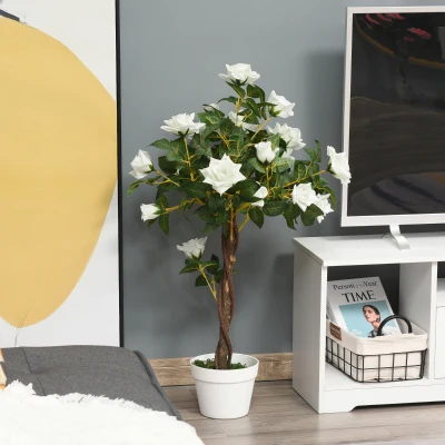 Outsunny Artificial White Rose Plant 90cm Indoor Outdoor