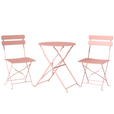 Outsunny Ensemble Bistro 3pcs Table 2 Chaises Métal Rose Pliant