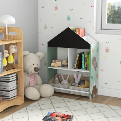 ZONEKIZ Organizador Infantil Estantería para Juguetes con Estantes Abiertos y 2 Cajas Extraíbles 62,4x26,5x90 cm Verde