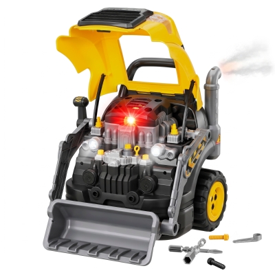 AIYAPLAY Kids Excavator Toy Steering Wheel Lights Spray Yellow