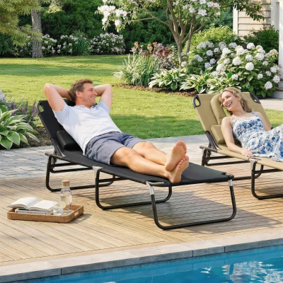 HOMCOM Transat Jardin Pliant Noir