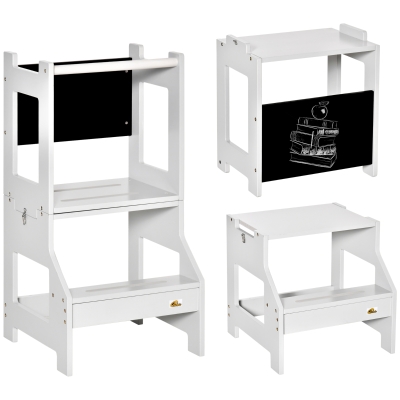 HOMCOM Tour d'Observation Enfant 3-en-1 avec Tableau Noir Gris
