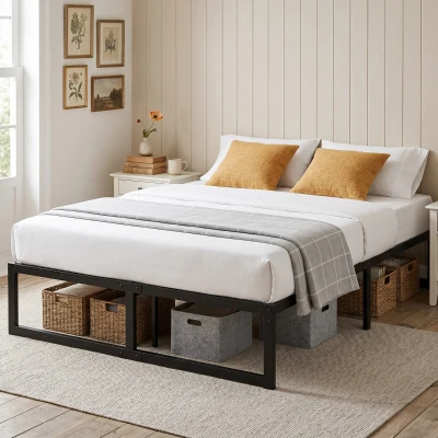 HOMCOM Double Bed Frame Steel Storage 4ft6 32.5cm Black