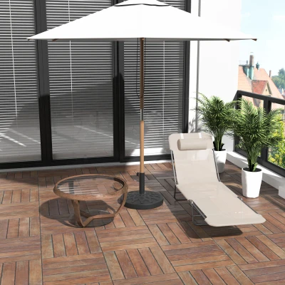 Outsunny Foldable Sun Lounger Chair Beige with Headrest