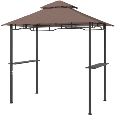 Outsunny Grillpavillon Gartenzelt Grill Pavillon Balkonpavillon mit Ablagen Flammhemmendes Doppeldach Kaffeebraun 245 x 148 x 252 cm