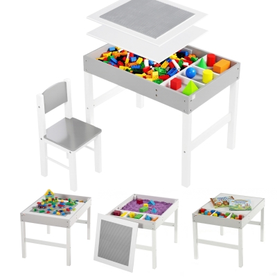 HOMCOM Kids Table & Chair Set with Storage - Grey