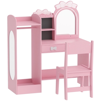 AIYAPLAY Coiffeuse Enfant Rose avec Tabouret et Miroir Lumineux