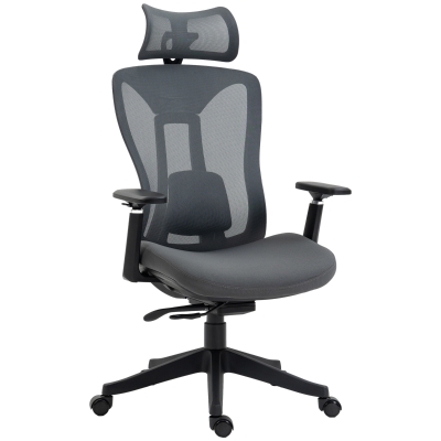 Vinsetto Silla de Escritorio de Malla con Reposacabezas Ajustable Soporte Lumbar y Reposabrazos 3D 70x66x128 cm Gris
