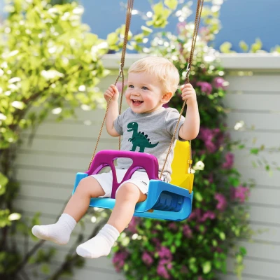 Outsunny 3-in-1 babyschommel, kinderschommel met verstelbaar touw, blauw