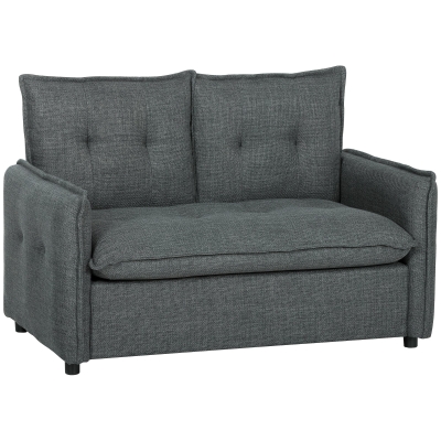 HOMCOM Canapé 2 Places Moderne 131cm Tissu Lin Gris Foncé