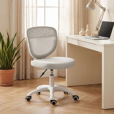 HOMCOM Mesh Office Chair Adjustable Swivel Armless Grey