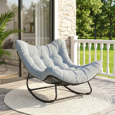 Outsunny Fauteuil Bascule Œuf Rembourré 98x111x74 cm Gris