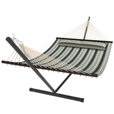 Outsunny Hamac 353cm Vert avec Support Acier et Coussin
