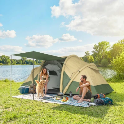Outsunny Inflatable Air Tent 2 Bedroom 4 Person Waterproof Grey