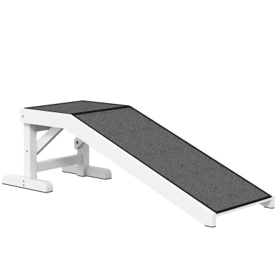 PawHut Rampa para Mascotas de Madera con Alfombra Antideslizante para Perros Pequeños o Mayores 125x40x35,5 cm Blanco y Gris