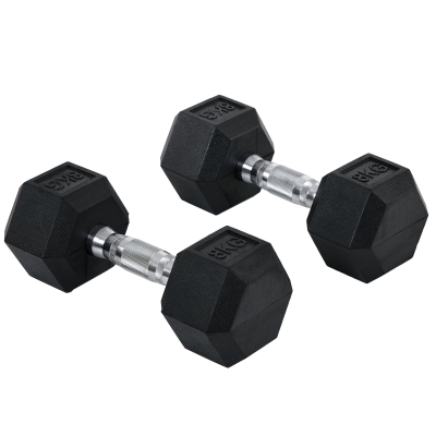 HOMCOM Set Manubri Palestra da 2x8 kg Esagonale in Metallo, Nero
