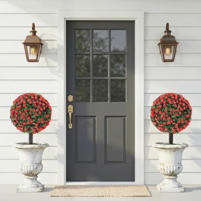 HOMCOM Artificial Rose Topiary UV Resistant 2-Pack 55cm Red