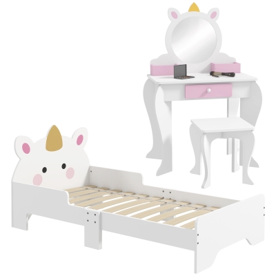 ZONEKIZ Kids Bedroom Set Unicorn Toddler Bed & Dressing Table