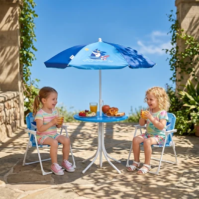 Outsunny Kids Bistro Table Chair Set Shark Design Blue