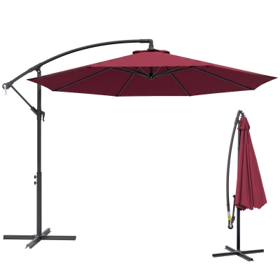 Outsunny Parasol Déporté 3m Rouge Inclinable Acier