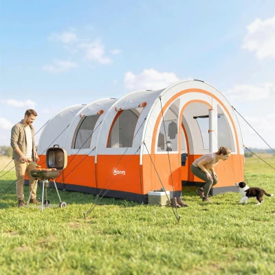 Outsunny Campingzelt bis 3 Pers., Familienzelt, separate Bereiche, wasserdicht, Cremeweiß