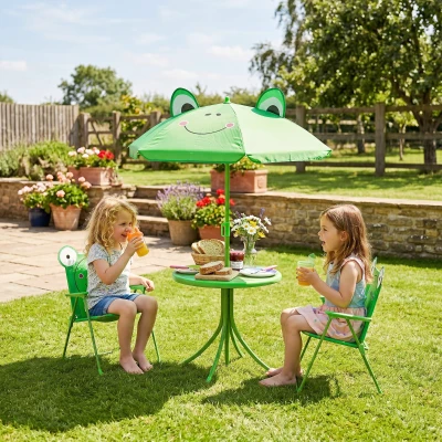 Outsunny Kids Garden Table & Chairs with Umbrella Green